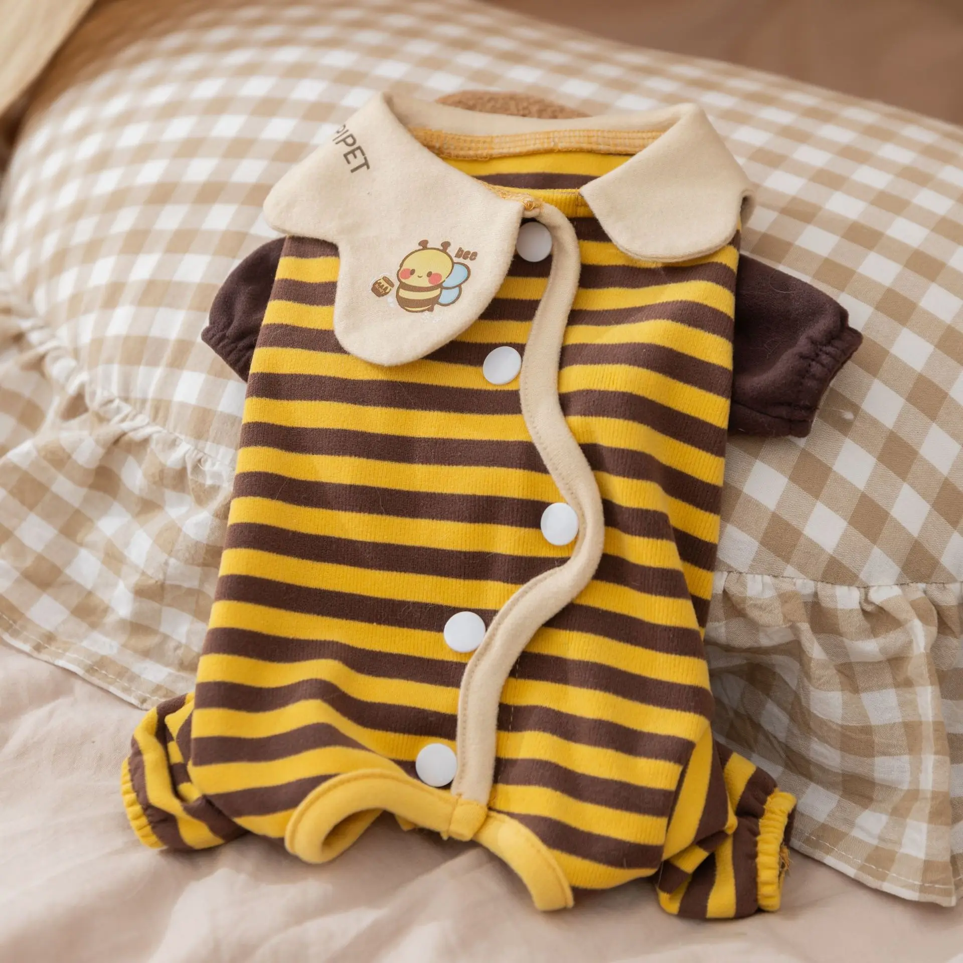 Mono a rayas de otoño e invierno para mascotas, abrigo Base para el vientre, abrigo Base de cuatro patas, pijamas para mascotas, ropa para cachorros