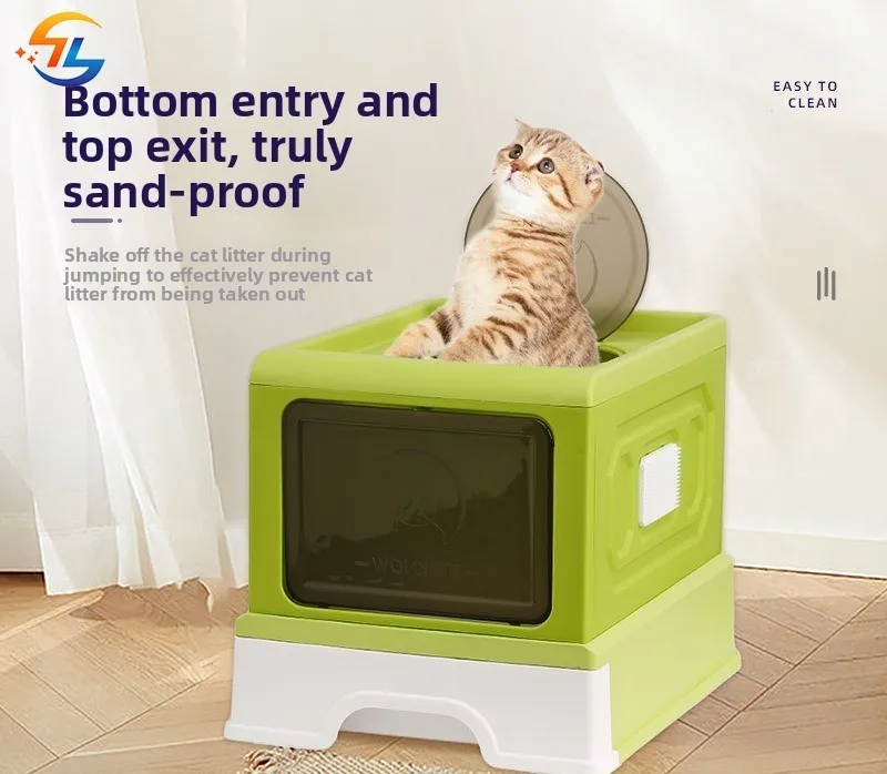 Bandeja de arena para gatos grande y completamente cerrada, tipo cajonera, antisalpicaduras, inodoro para gatos, bandeja de arena para gatos, nido de lavabo de limpieza