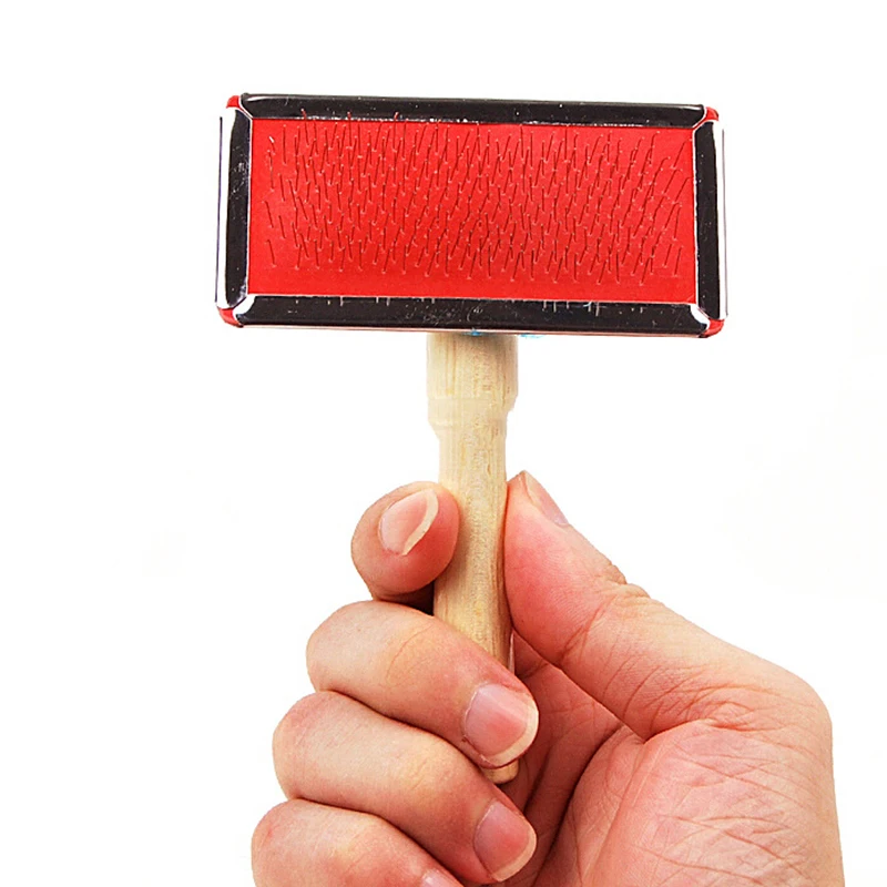 Peine de aguja de acero para perros y mascotas con mango de madera, cepillo de depilación para perros y gatos, rastrillo, herramienta de masaje de limpieza para mascotas, cepillo para mascotas