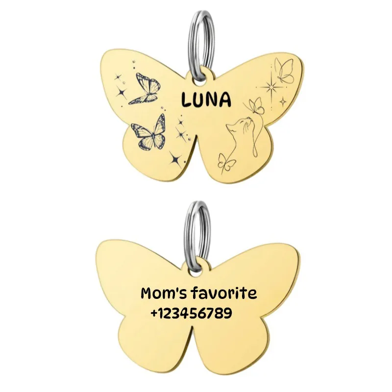Placa identificación personalizada mariposa para gatos y perros - imagen 2