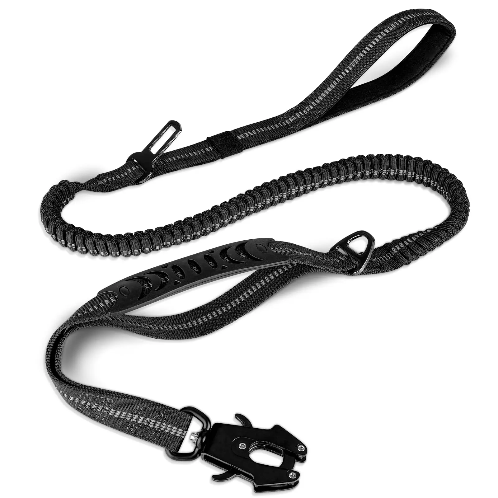 Correa táctica para perro, cable absorbente de golpes con 2 asas acolchadas, Clip de Metal, cinturón de seguridad para coche, correa fuerte sin tirar para perros medianos y grandes