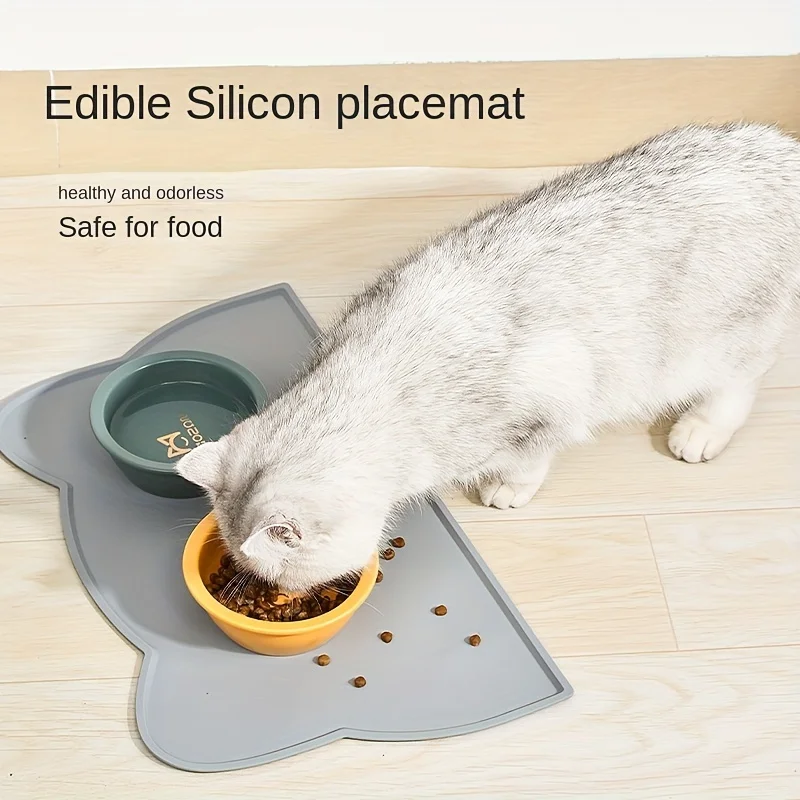 Estera de alimentación para mascotas para perros y gatos, estera fina de silicona impermeable para comida para gatos, estera para cuencos para gatos con borde elevado, mantel individual para gatos - imagen 2