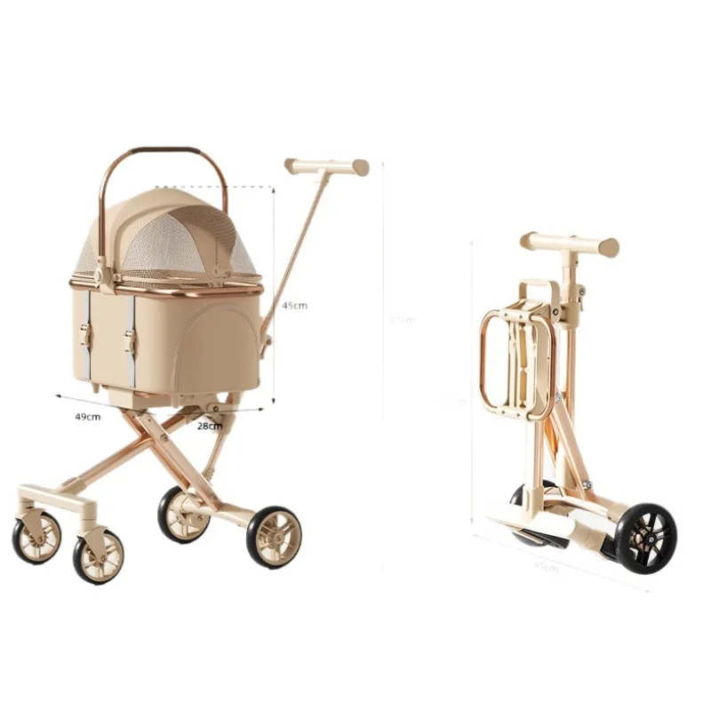 Carrito plegable para perros y gatos – Oro rosa, ligero con bolsa - imagen 3