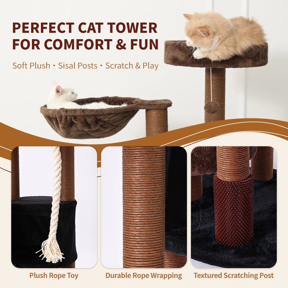 Árbol grande para gatos de 64 pulgadas, bonito regalo de torre alta para Halloween, torre para gatos de varios niveles con rascador, suministros para gatos, Nochebuena - imagen 5