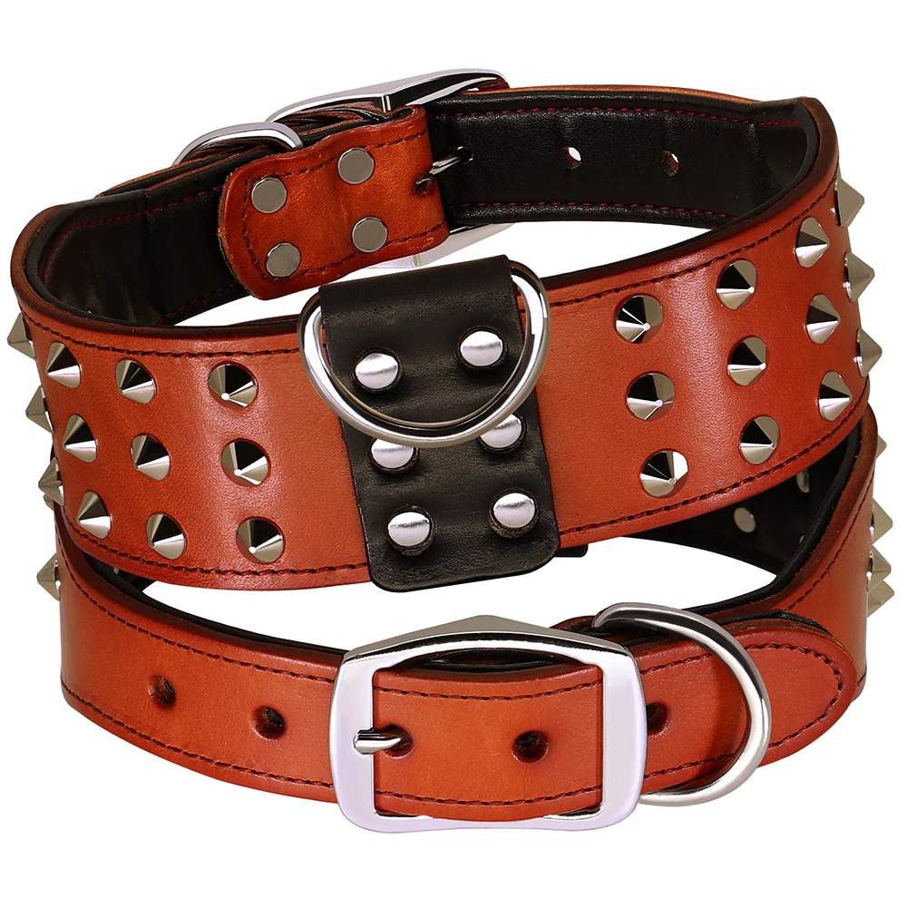 Collar de perro de cuero genuino, collares ajustables duraderos para perros, Collar de Pug de pastor Pitbull de cuero Real mediano y grande para perros - imagen 2