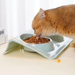 Cuenco doble de acero inoxidable para mascotas, alimentador inclinado antideslizante para protección del cuello, plato de agua doble para comida de perros y gatos, platos de alimentación para cachorros