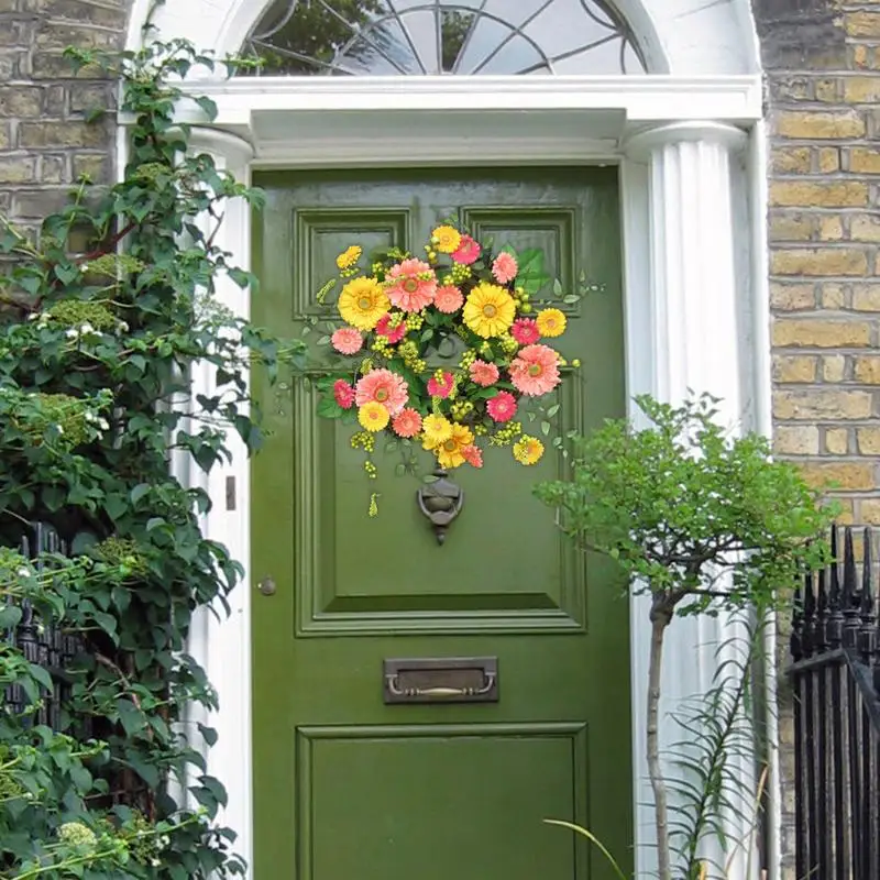 Corona de girasol amarilla para puerta delantera, decoración de primavera para porche, 15 pulgadas - imagen 5