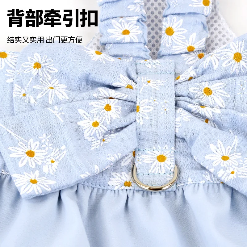 Falda bonita para perro, vestido transpirable de algodón para mascotas, falda de Margarita pequeña de peluche, ropa para el pecho y la espalda, productos para mascotas - imagen 5