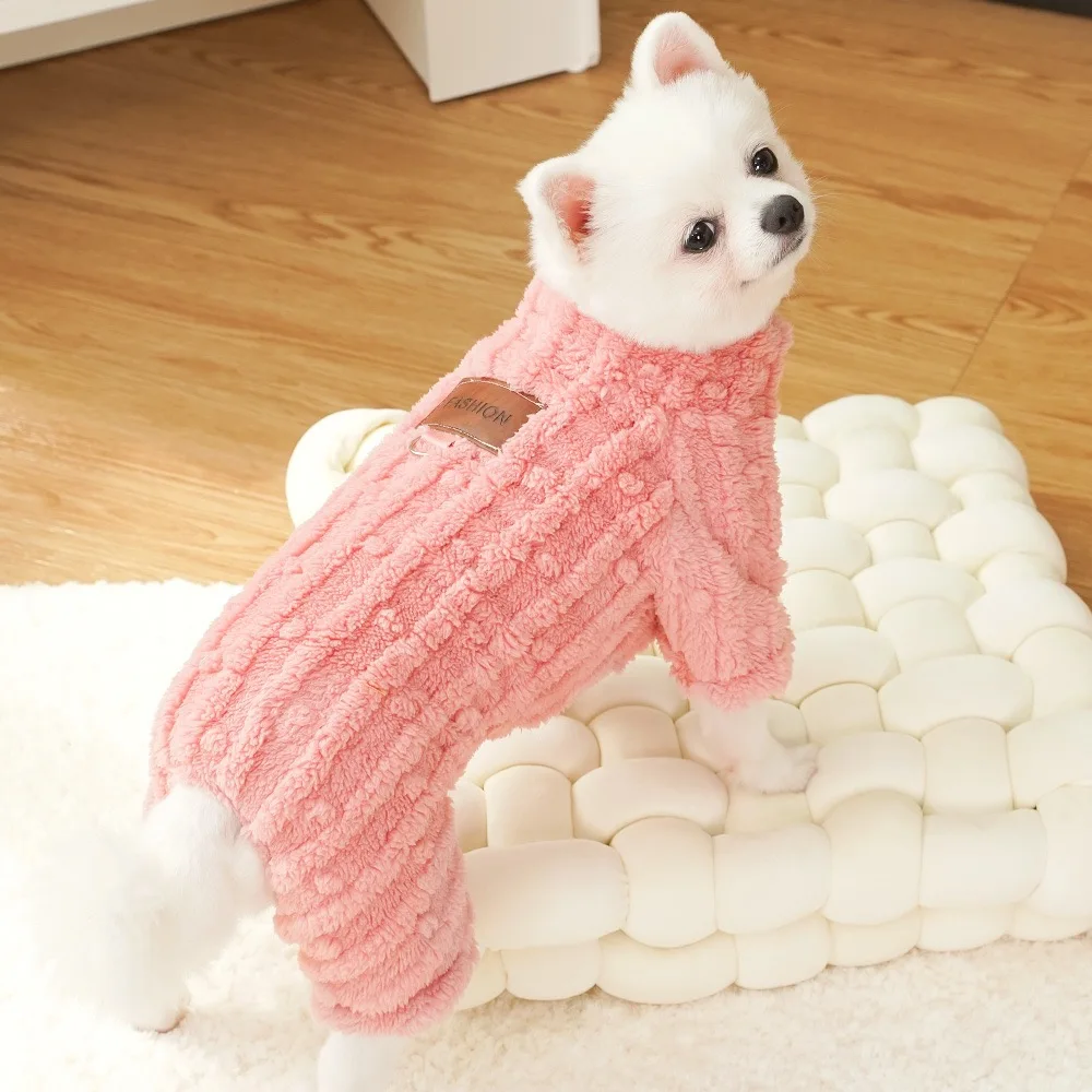Mono grueso de invierno de cuatro patas para perros pequeños y medianos, ropa de lana de algodón suave para Gato, abrigos cálidos de Año Nuevo para Chihuahua - imagen 3