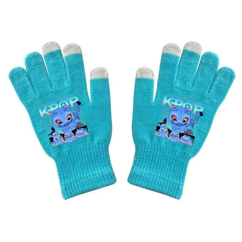 K-pops-guantes para niñas cazadores de demonios, guantes tejidos con estampado de dibujos animados Kawaii, guantes cálidos de invierno para exteriores, regalos de cumpleaños para niños - imagen 4