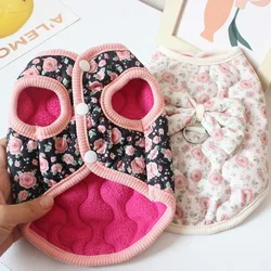 Ins Bow-Chaleco Floral de invierno para mascotas, abrigo cálido con lazo para perros pequeños y gatos, camiseta sin mangas para otoño/invierno, ropa para perros pequeños, ropa para cachorros