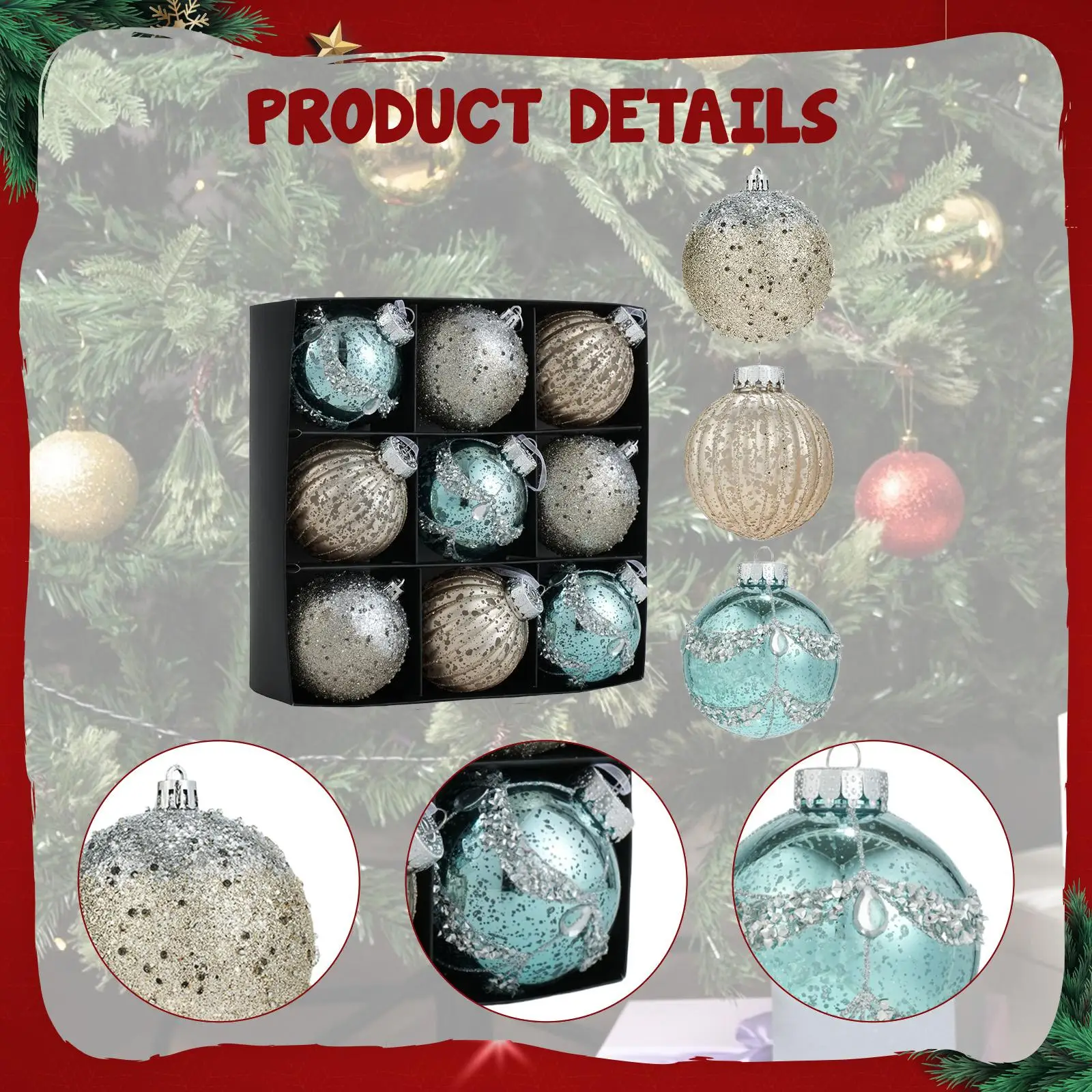 9x Glitter Christmas Ball Ornaments Xmas Hanging Decoration Table Centerpiece 3inch for Window Home Festival Wreath Fireplace 9x Glitter Christmas Ball Ornaments Xmas Hanging Decoration Table Centerpiece 3inch for Window Home Festival Wreath Fireplace