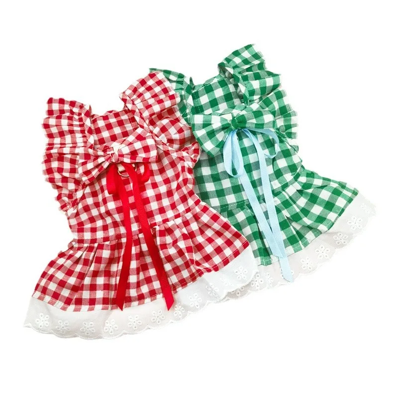 Conjunto de falda a cuadros de Navidad para otoño/invierno, pajarita, ropa para mascotas, ropa para gatos, vestidos para perros pequeños, ropa para cachorros - imagen 5