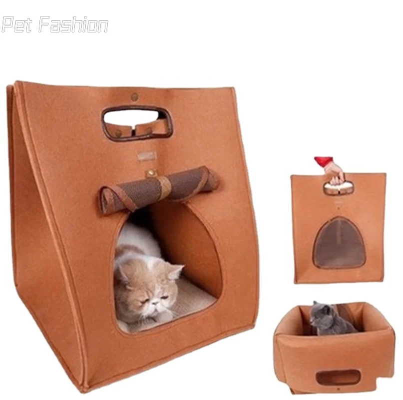 Cama multifuncional para mascotas, cama de fieltro para cachorros y gatos, cama plegable lavable para gatos, nido cálido para gatos, bolsa de transporte portátil para exteriores