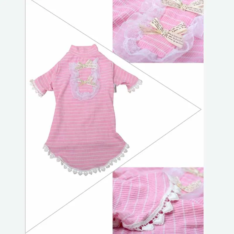 Ropa de gato para primavera y verano, sudadera a rayas de encaje, suéter, chaleco, previene el pelo largo, Disfraces para perros pequeños, sudaderas con capucha - imagen 5