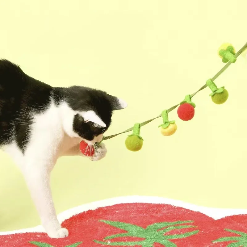 Juguete portátil para rascar gatos y tomate de dibujos animados, cuerda de peluche con campana, divertido rompecabezas interactivo de fruta simulada para juegos en interiores - imagen 5