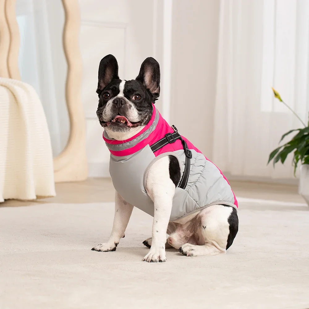 Chaqueta impermeable para mascotas con arnés, ropa cálida de invierno para perros pequeños y grandes, abrigo Labrador, trajes de Bulldog Francés Chihuahua - imagen 4
