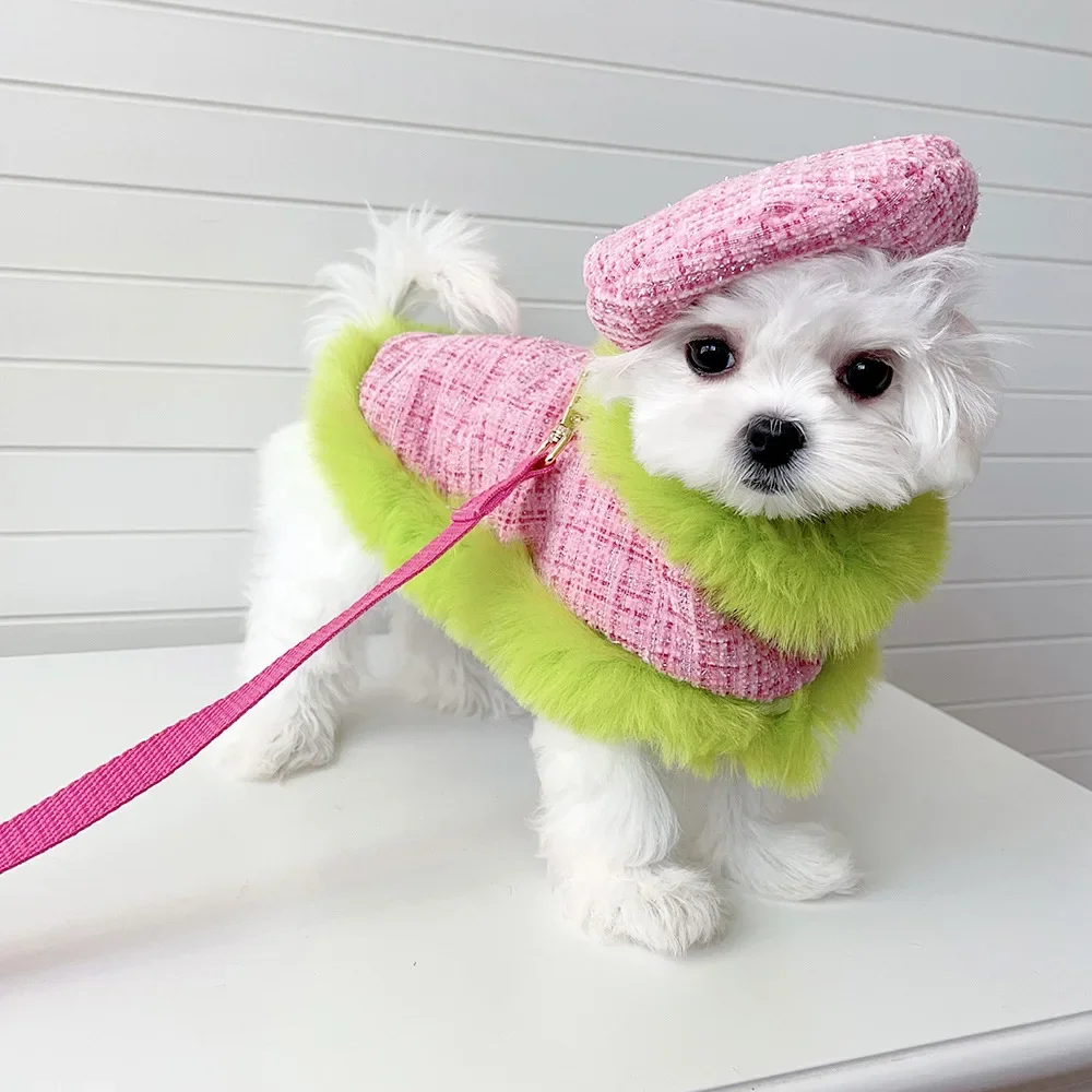 Arnés y sombrero con correa de tracción para mascotas, ropa cálida para perros, estilo capa, Otoño e Invierno - imagen 2