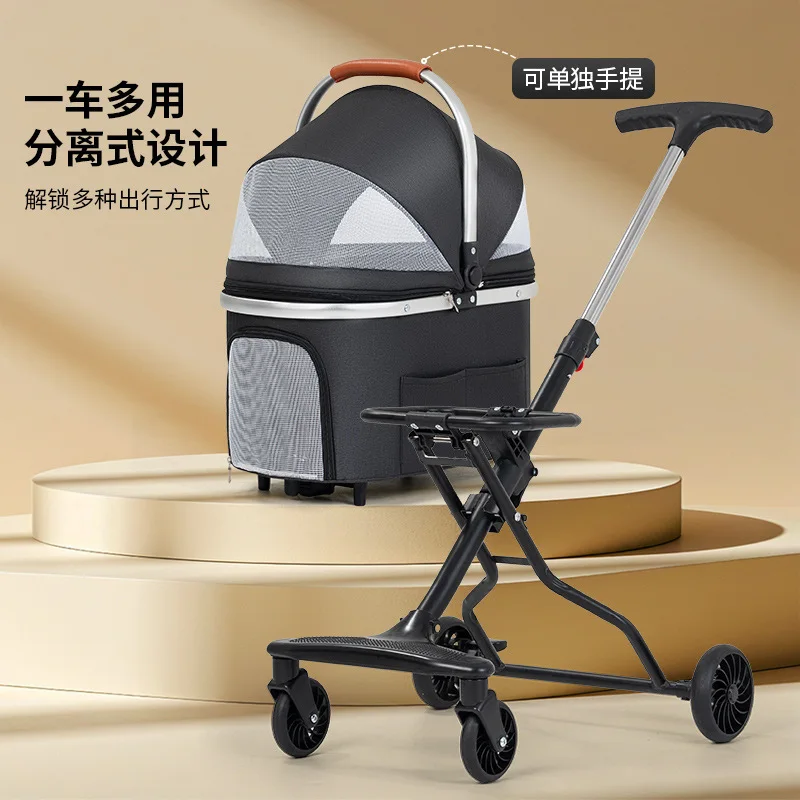 Carro para mascotas, carrito plegable ligero, bolsa para perros y gatos, jaula de separación para salir, jaula para coche para perros y gatos - imagen 4