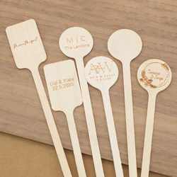 100 Uds. Artículos para el hogar, etiqueta en blanco grabada, cuchara redonda, agitador de taza de té, adorno de pastel de fiesta