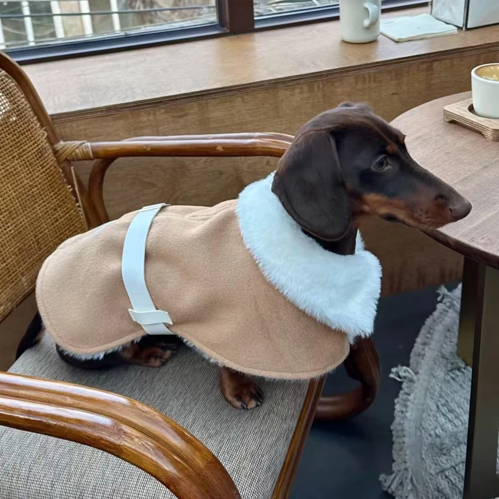 Chaqueta de capa con cintura ajustable para perros Wiener, abrigo grueso y cálido de invierno para perros salchicha, abrigo con Cuello de piel para perros pequeños de tejón - imagen 4