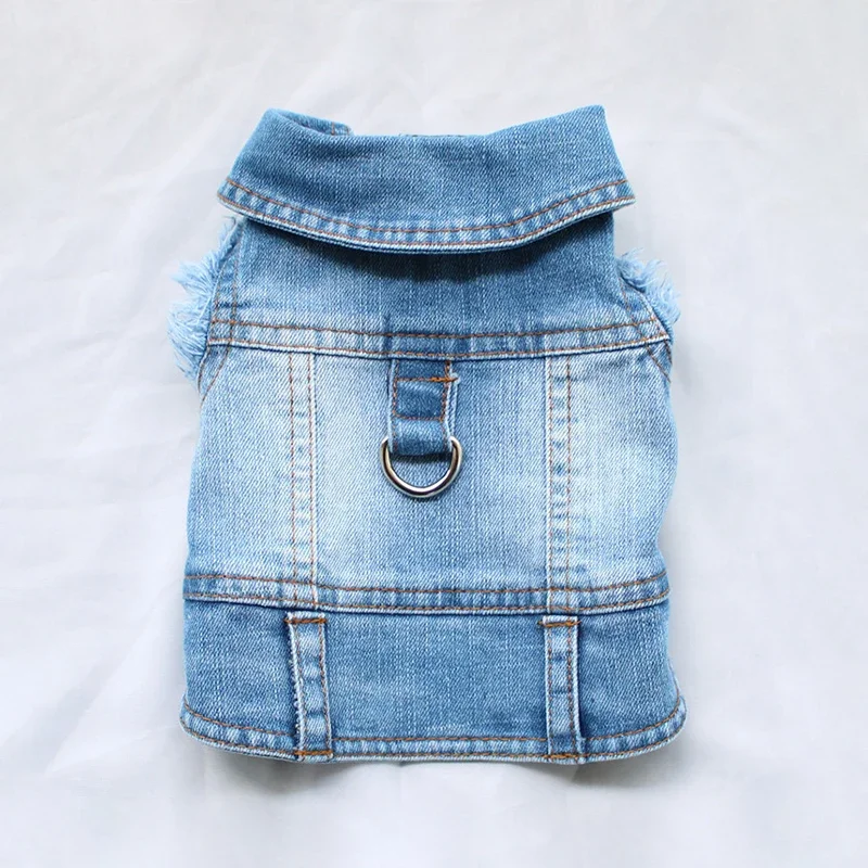 Cool Blue Denim Jacket for Dogs, Puppy Clothes, Harness Vest with D-Ring for Leash Small and Medium Girl and Boy, 2024 New - imagen 2