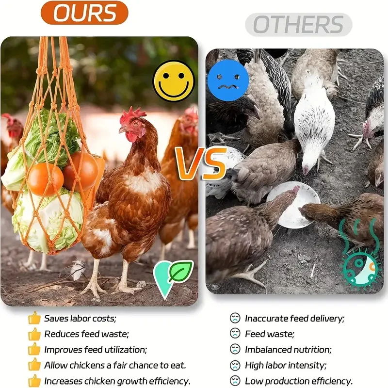 Bolsa de cuerda de red para verduras y pollos, soporte para frutas y aves de corral, alimentador para repollo y pollo, herramienta de alimentación para gallina, ganso, pato, pájaros grandes - imagen 3