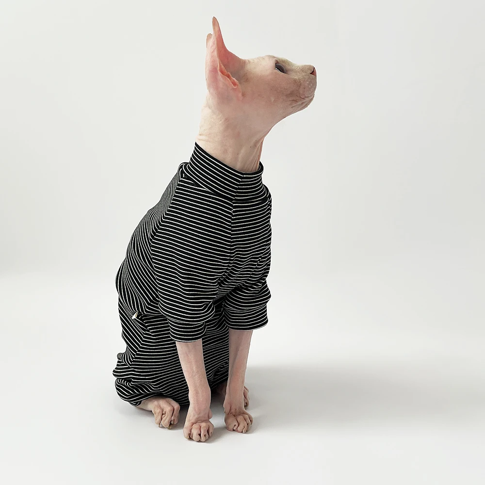 Sphynx ropa para gatos ocio raya 4 patas algodón cómodo sin pelo trajes para gatos suave invierno cálido Devon Kornish ropa para gatos - imagen 4