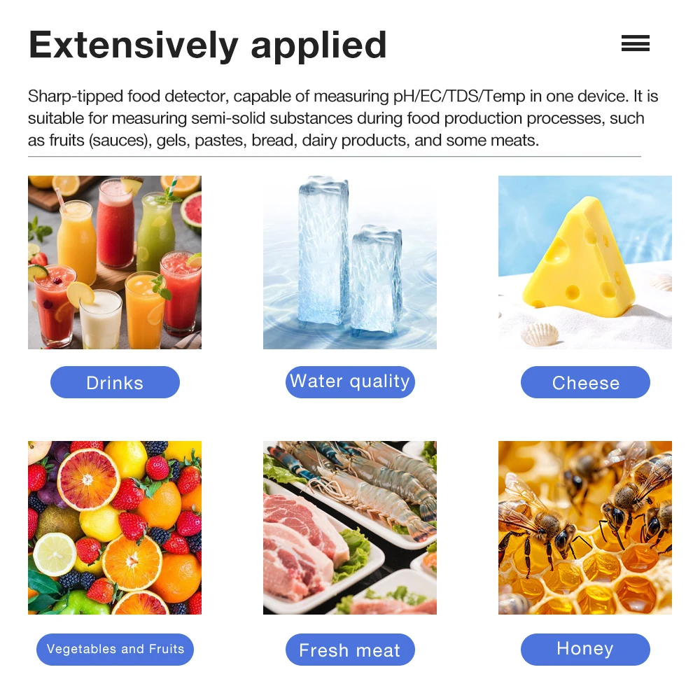 Medidor de PH de alimentos portátil LCD Digital carne masa fruta queso suelo acidímetro 4 en 1 PH TDS EC temperatura extremo puntiagudo probador de alimentos - imagen 2