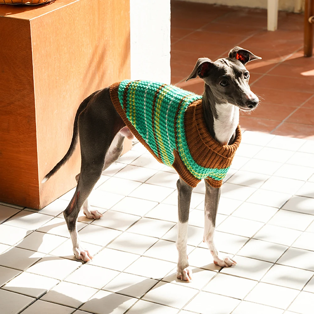 Camiseta a rayas hecha a mano para perros pequeños, abrigo elástico de manga corta para Italia, galgo, Whippet, suéter suave, pijamas para perros - imagen 3