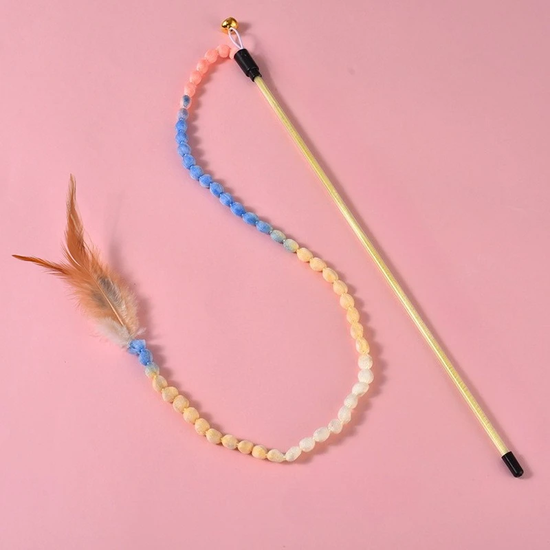 3 uds juguetes interactivos de varita de arcoíris para gatos y gatitos de interior, varita de rompecabezas de gato colorida, juguete de peluche de cuerda, juguetes de plumas de gato - imagen 3