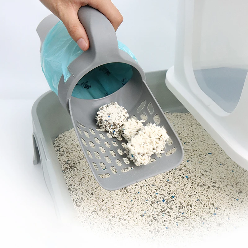 Pala de arena para gatos con bolsas de basura, cuchara de arena para gatos autolimpiante, caja de arena portátil para gatos, herramienta de limpieza, suministros para gatos - imagen 3