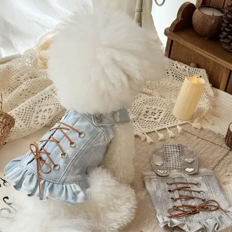 Vestido de princesa para mascotas, ropa para perros de vaquero, vestido de estilo Punk para mascotas, chaleco de peluche, eslinga de Color sólido maltés, regalo de cumpleaños para cachorros - imagen 2