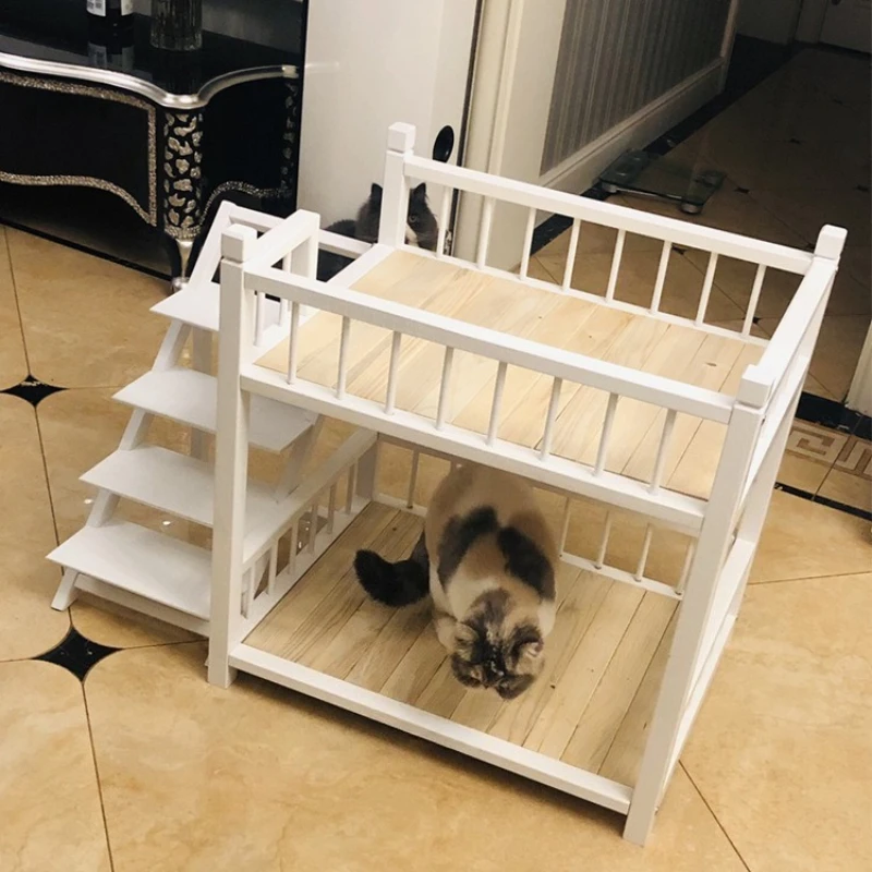 Litera para gatos, cama de madera de doble capa para gatos, camas de alta capacidad de carga con escaleras, Catnap para mascotas, nido para dormir para cachorros y gatitos - imagen 4