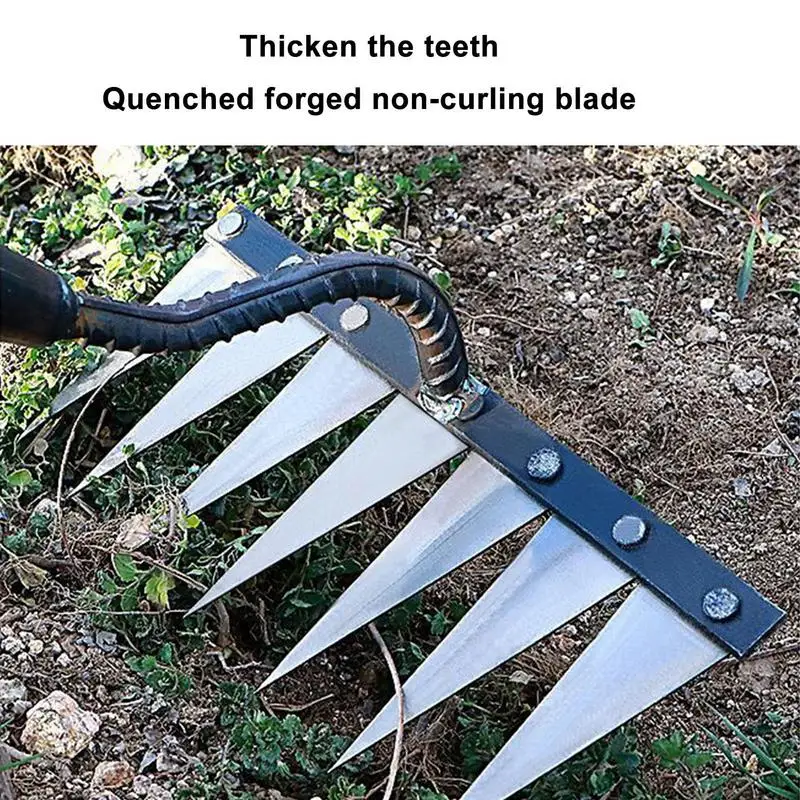 Rastrillo de Metal de alta resistencia para jardinería, rastrillo para deshierbe, cultivo de roca, grava, raíz de superficie - imagen 5