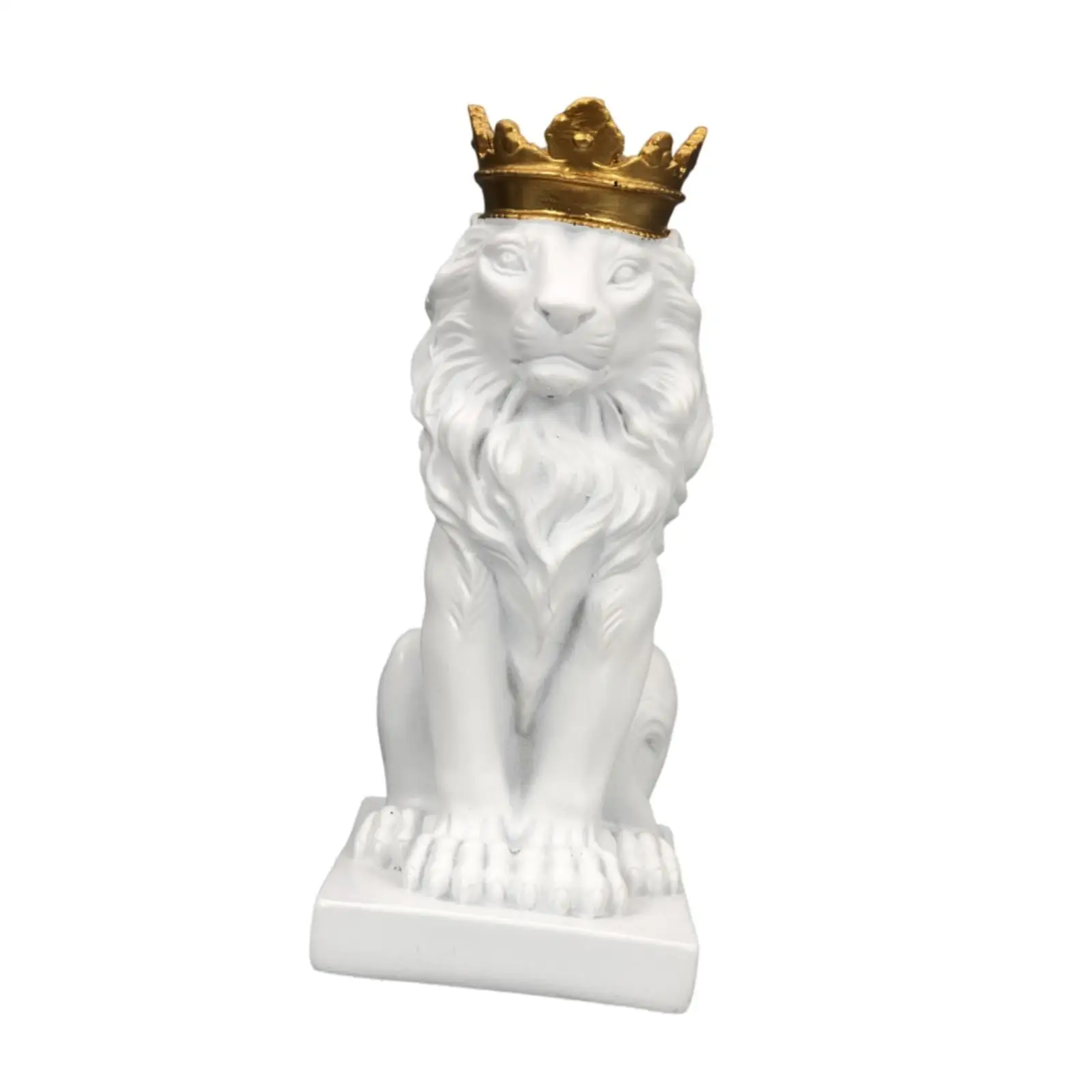 Lion with Crown Figurine Tabletop Ornament Handicraft Height 14.5cm Handmade Craft for Home Office Lightweight Multifunctional