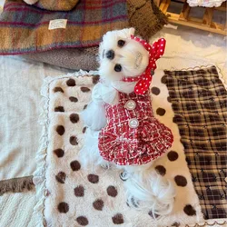 Falda princesa con lazo rojo para perros mini y gatos cálida invierno