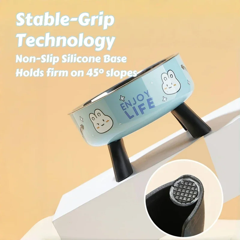 Cuenco para mascotas de acero inoxidable: diseño elevado antivuelco con base de silicona antideslizante y borde a prueba de masticar para alimentación de gatos pequeños/perros - imagen 3