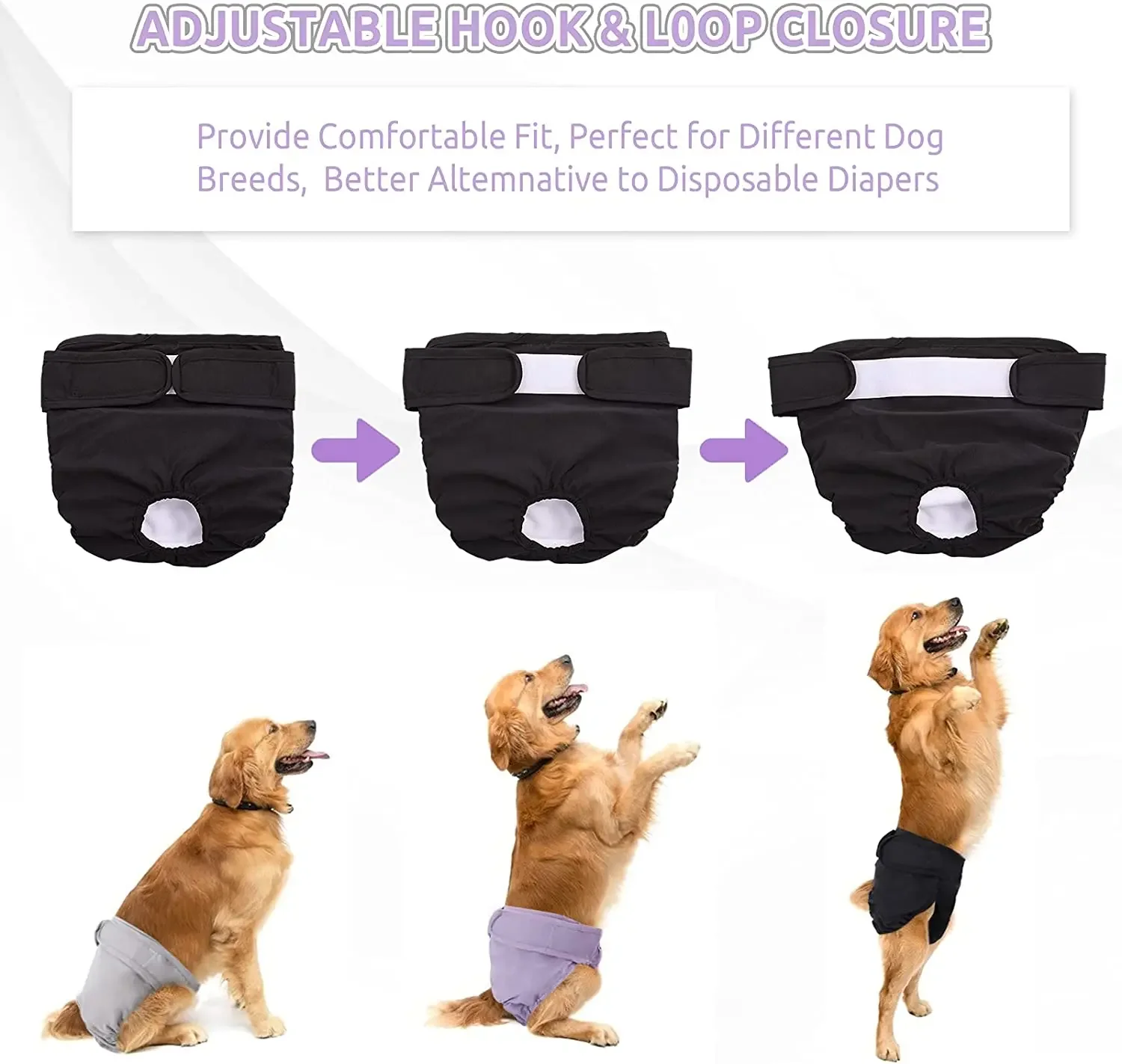 Pañales reutilizables para perros femeninos, pañales para cachorros de alta absorción, bragas ajustables para mascotas para perros pequeños, medianos y grandes - imagen 4