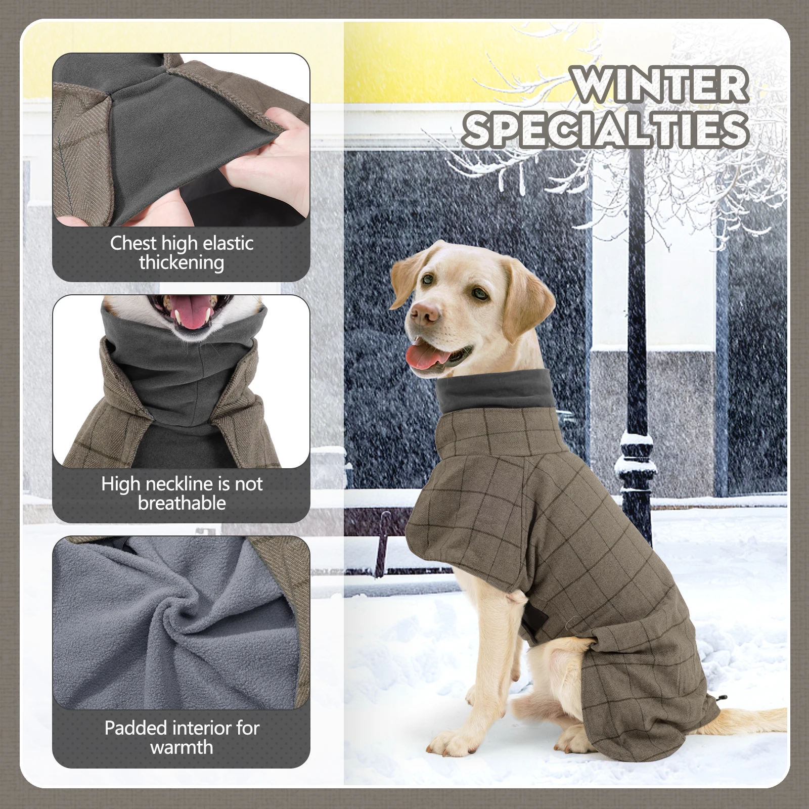 Chaqueta a cuadros a prueba de viento para perros masculinos estilo británico Otoño Invierno abrigo cálido para perros vestido Formal de vacaciones ajustable con forro polar - imagen 4