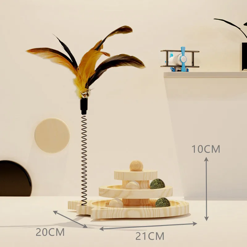 Torre de juego de madera para gatos con disco de inteligencia y bolas - imagen 2