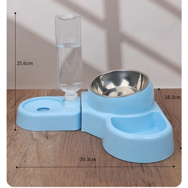 Cuenco azul para perros y gatos, fuente automática para comida, alimentador de agua, contenedor para gatos, Artículos para Mascotas, beber, dos en uno, 1 Juego - imagen 5