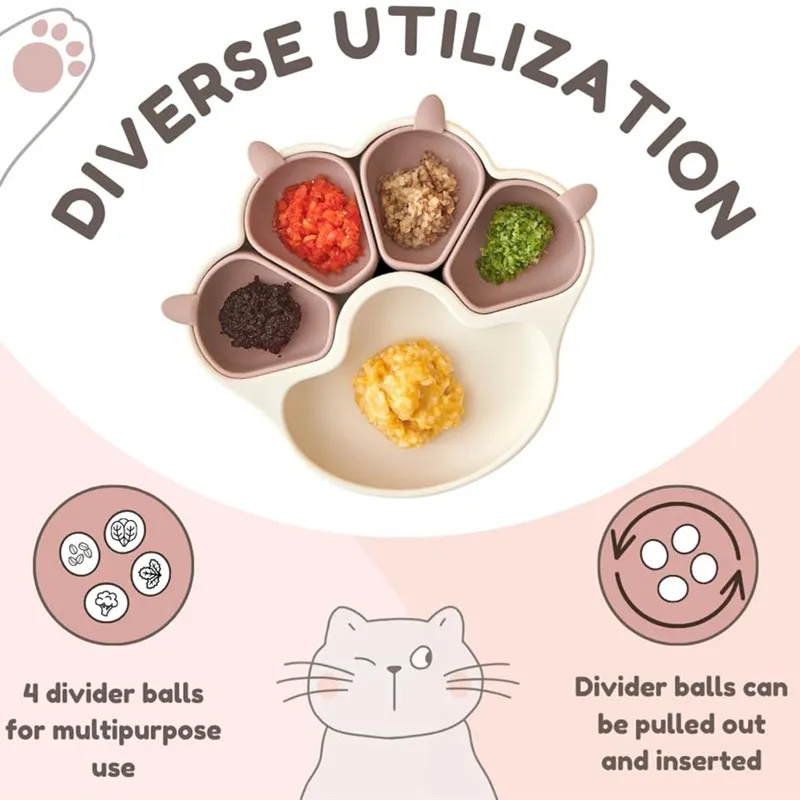 Cuenco para lamer de silicona para mascotas, cuenco con forma de pata de gato de dibujos animados, juego de vajilla con ventosa para perros y gatos, cuenco de comida con compartimento antiderrames - imagen 3
