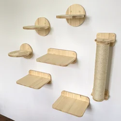 Escalera para gatos de pared – Madera con hamaca y rascador