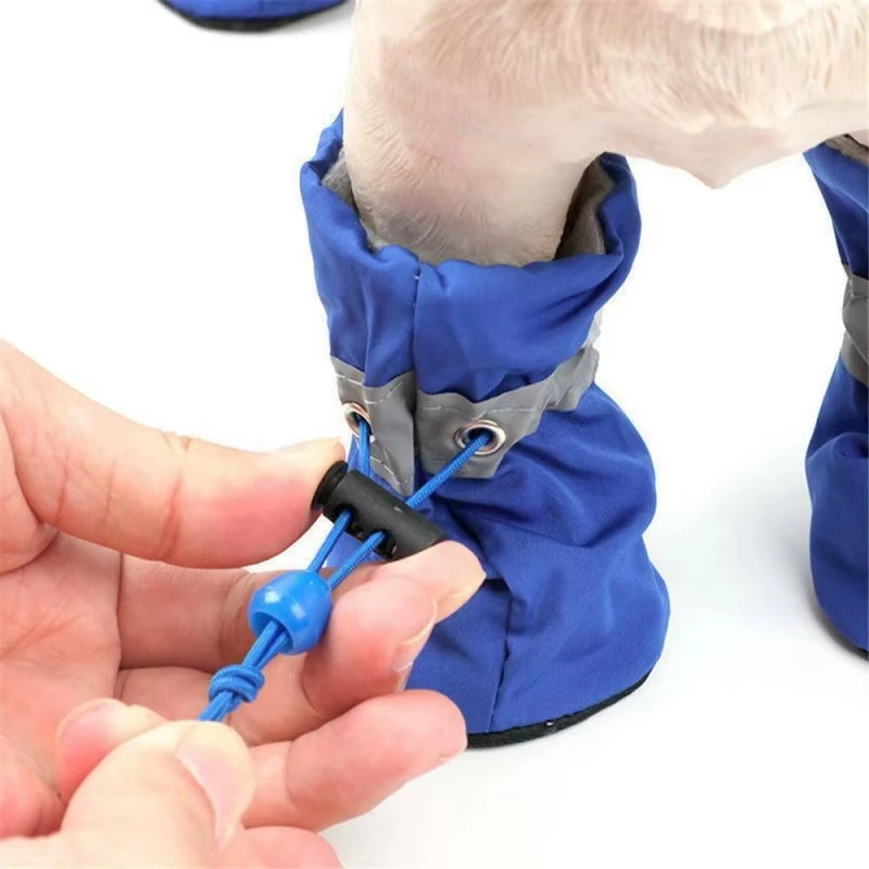 4 Uds. Zapatos antideslizantes de invierno para cachorros, botas impermeables antideslizantes para lluvia y nieve, calzado para perros, cachorros, gatos, Chihuahua, cuidado de las patas de mascotas - imagen 5