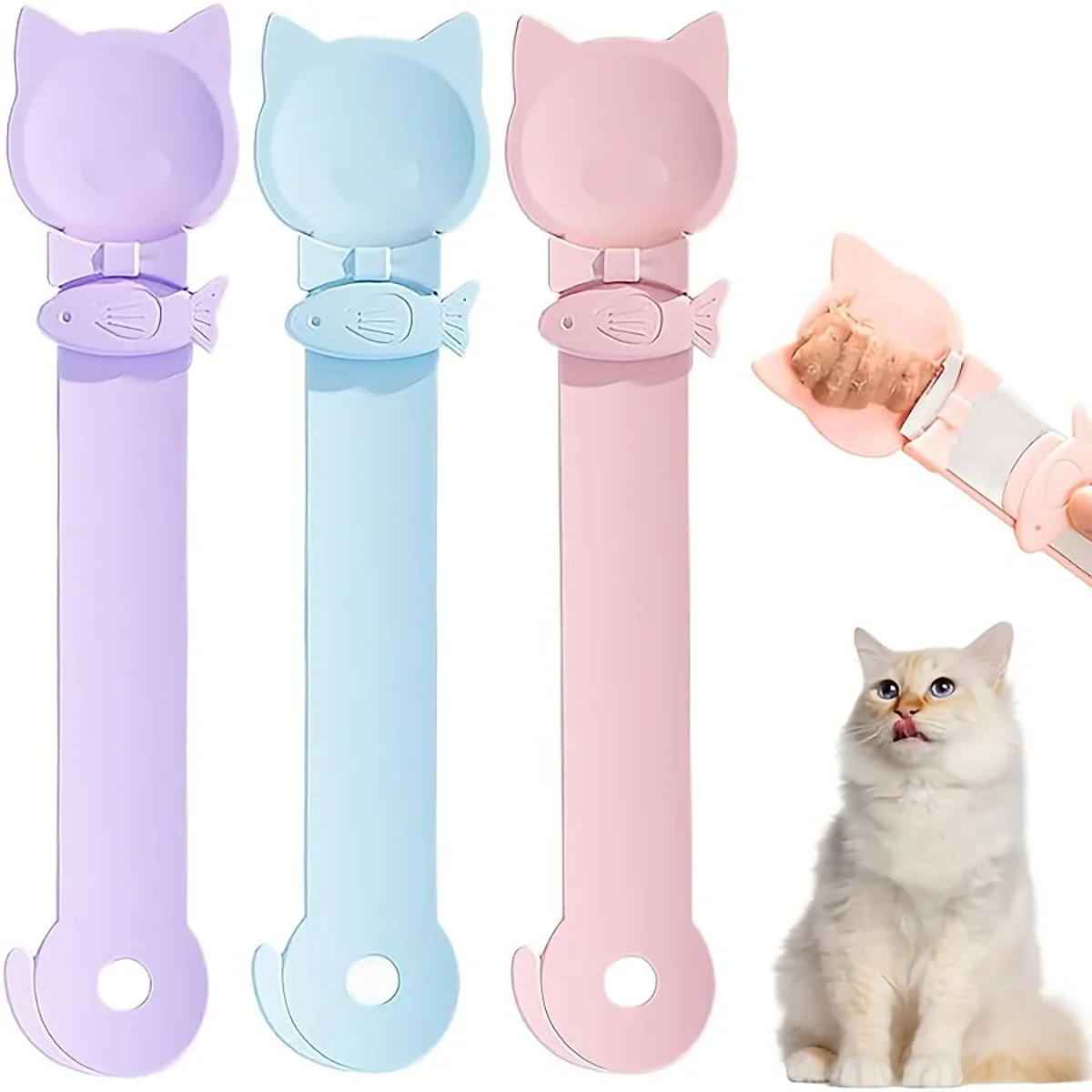 Cuchara de alimentación para gatos – cabeza de gato, mango largo