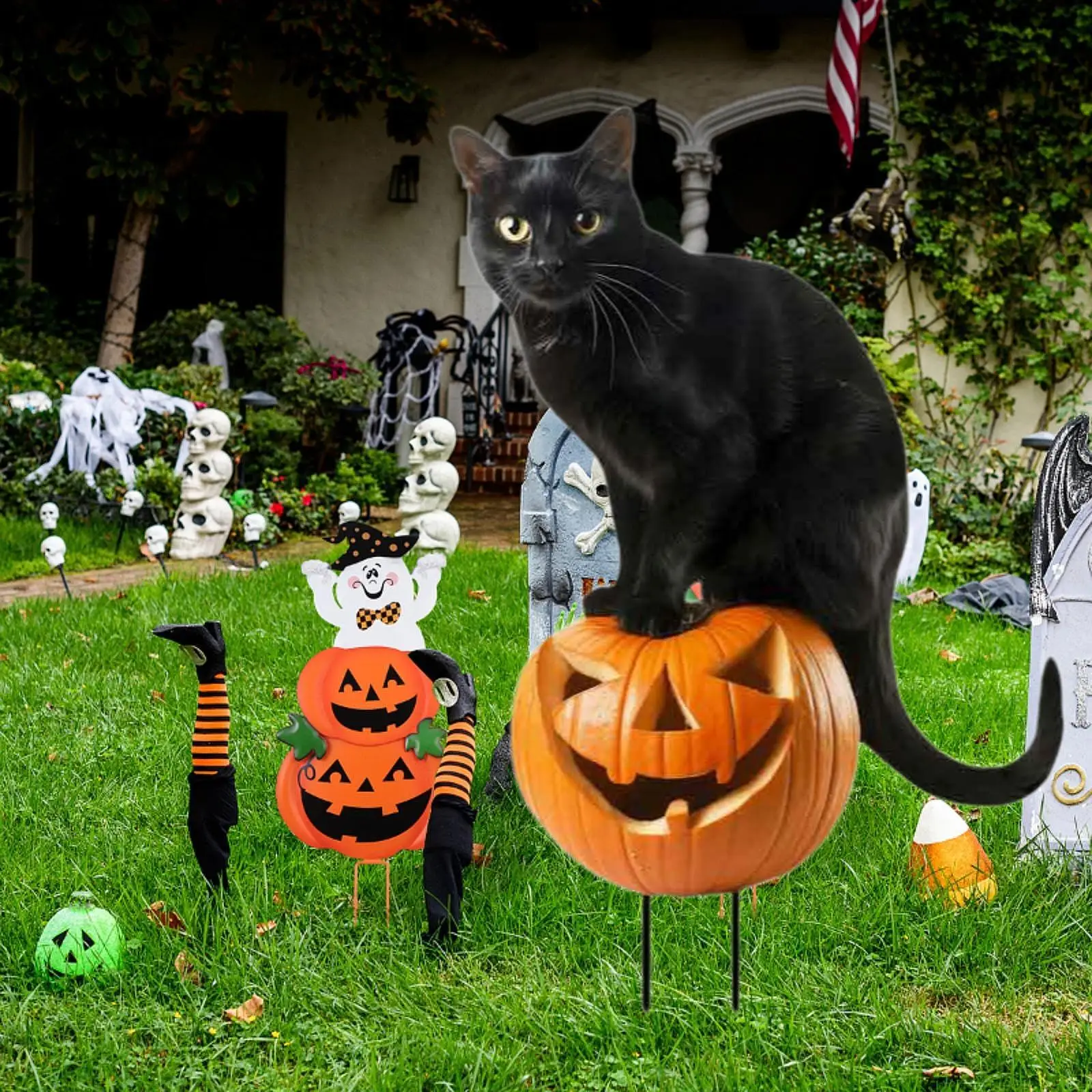 Halloween Garden Stake Iron Yard Sign Decorative for Patio Path Farmhouse Porch Sidewalk