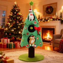 Torre árbol de Navidad para gatos con rascador de sisal – 3 niveles