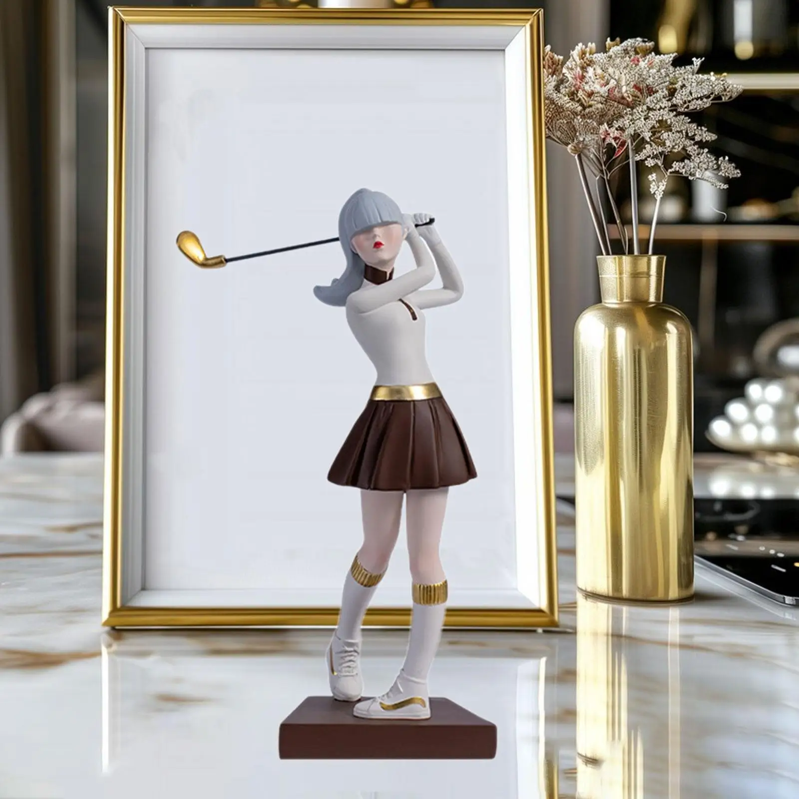 Lady Golfer Statue Birthday Gift Resin Decorative Table Centerpiece Golfer Figurine for Dorm Restaurant Cabinet Desk Home Decor