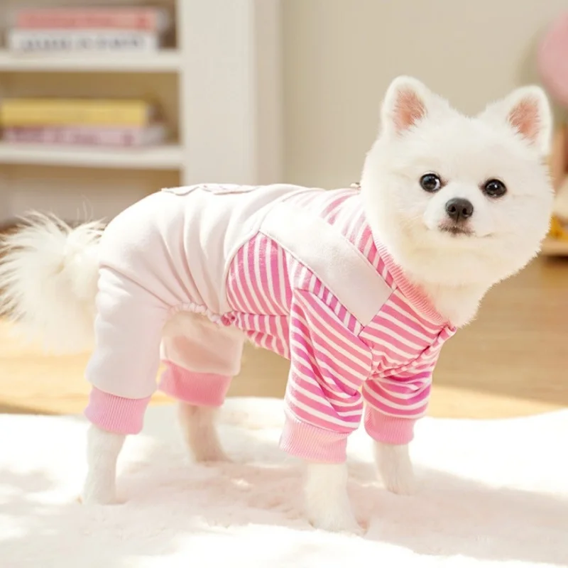 Ropa de invierno para perros pequeños, monos a rayas a la moda para perros, peleles bonitos para cachorros, pijamas cálidos y suaves para gatos, disfraces para mascotas Chihuahua - imagen 3